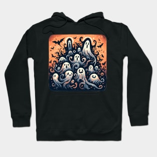 Funny Halloween Ghosts Pattern and Bats Hoodie